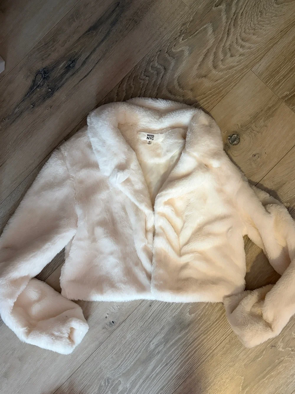 NYC Cropped Faux-Fur Teddy Jacket in Cream